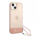 Guess Camera Outline Translucent Apple iPhone 14 Plus hátlap tok szíjjal, rózsaszín