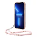 Guess Camera Outline Translucent Apple iPhone 14 Plus hátlap tok szíjjal, rózsaszín