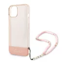 Guess Camera Outline Translucent Apple iPhone 14 Plus hátlap tok szíjjal, rózsaszín