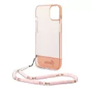 Guess Camera Outline Translucent Apple iPhone 14 Plus hátlap tok szíjjal, rózsaszín