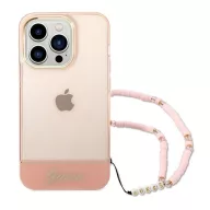   Guess Camera Outline Translucent Apple iPhone 14 Pro Max hátlap tok szíjjal, rózsaszín