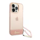 Guess Camera Outline Translucent Apple iPhone 14 Pro Max hátlap tok szíjjal, rózsaszín