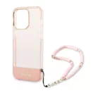 Guess Camera Outline Translucent Apple iPhone 14 Pro Max hátlap tok szíjjal, rózsaszín