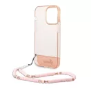 Guess Camera Outline Translucent Apple iPhone 14 Pro Max hátlap tok szíjjal, rózsaszín