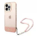 Guess Camera Outline Translucent Apple iPhone 14 Pro Max hátlap tok szíjjal, rózsaszín