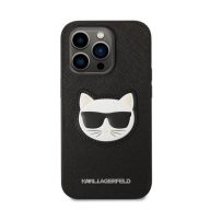   Karl Lagerfeld Choupette Head Saffiano bőr hátlap tok Apple iPhone 14 Pro, fekete