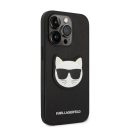 Karl Lagerfeld Choupette Head Saffiano bőr hátlap tok Apple iPhone 14 Pro, fekete