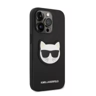   Karl Lagerfeld Choupette Head Saffiano bőr hátlap tok Apple iPhone 14 Pro, fekete