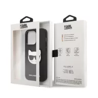   Karl Lagerfeld Choupette Head Saffiano bőr hátlap tok Apple iPhone 14 Pro, fekete