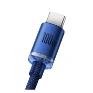   Baseus Crystal Shine USB / USB-C töltő- és adatkábel, 100W, 2m, kék