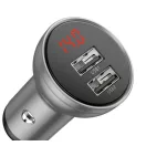 Baseus autós szivargyújtó töltő kijelzővel, 2xUSB, 4.8A, 24W, ezüst