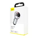 Baseus autós szivargyújtó töltő kijelzővel, 2xUSB, 4.8A, 24W, ezüst