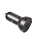 Baseus autós szivargyújtó töltő kijelzővel, 2xUSB, 4.8A, 24W, szürke