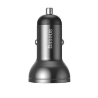   Baseus autós szivargyújtó töltő kijelzővel, 2xUSB, 4.8A, 24W, szürke