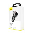 Baseus autós szivargyújtó töltő kijelzővel, 2xUSB, 4.8A, 24W, szürke