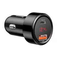   Baseus Magic autós szivargyújtó töltő, USB-A + USB-C QC 4.0 PD, 45W, fekete
