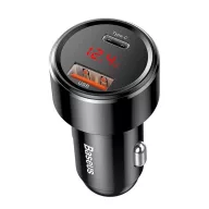   Baseus Magic autós szivargyújtó töltő, USB-A + USB-C QC 4.0 PD, 45W, fekete