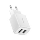 Baseus hálózati gyorstöltő 2xUSB, 10.5W, fehér