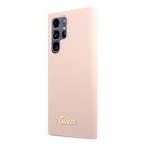 Guess Silicone Script Metal Samsung Galaxy S23 Ultra szilikon tok, rózsaszín