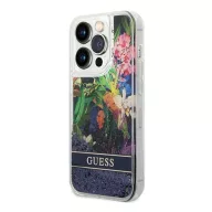   Guess Flower Liquid Glitter Apple iPhone 14 Pro hátlap tok, kék