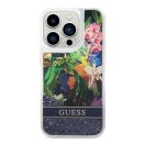Guess Flower Liquid Glitter Apple iPhone 14 Pro hátlap tok, kék