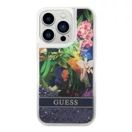   Guess Flower Liquid Glitter Apple iPhone 14 Pro hátlap tok, kék