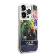   Guess Flower Liquid Glitter Apple iPhone 14 Pro hátlap tok, kék