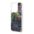 Guess Flower Liquid Glitter Apple iPhone 14 Pro hátlap tok, kék