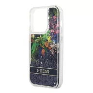   Guess Flower Liquid Glitter Apple iPhone 14 Pro hátlap tok, kék