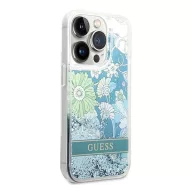   Guess Flower Liquid Glitter Apple iPhone 14 Pro hátlap tok, zöld
