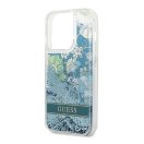 Guess Flower Liquid Glitter Apple iPhone 14 Pro hátlap tok, zöld