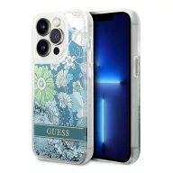   Guess Flower Liquid Glitter Apple iPhone 14 Pro hátlap tok, zöld