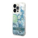 Guess Flower Liquid Glitter Apple iPhone 14 Pro hátlap tok, zöld