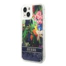 Guess Flower Liquid Glitter Apple iPhone 14 Plus hátlap tok, kék