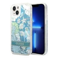   Guess Flower Liquid Glitter Apple iPhone 14 Plus hátlap tok, zöld