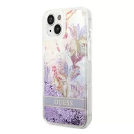   Guess Flower Liquid Glitter Apple iPhone 14 Plus hátlap tok, lila
