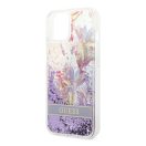 Guess Flower Liquid Glitter Apple iPhone 14 Plus hátlap tok, lila