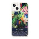 Guess Flower Liquid Glitter Apple iPhone 14 hátlap tok, kék