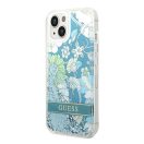 Guess Flower Liquid Glitter Apple iPhone 14 hátlap tok, zöld