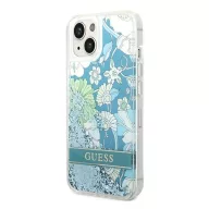   Guess Flower Liquid Glitter Apple iPhone 14 hátlap tok, zöld