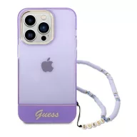   Guess Translucent Pearl Strap Apple iPhone 14 Pro Max hátlap tok, lila