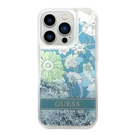   Guess Flower Liquid Glitter Apple iPhone 14 Pro Max hátlap tok, zöld