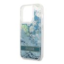 Guess Flower Liquid Glitter Apple iPhone 14 Pro Max hátlap tok, zöld