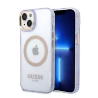  Guess Gold Outline Translucent MagSafe Apple iPhone 14 hátlap tok, lila