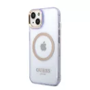 Guess Gold Outline Translucent MagSafe Apple iPhone 14 hátlap tok, lila