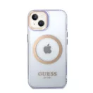 Guess Gold Outline Translucent MagSafe Apple iPhone 14 hátlap tok, lila