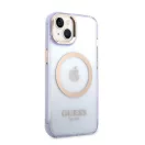 Guess Gold Outline Translucent MagSafe Apple iPhone 14 hátlap tok, lila