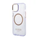 Guess Gold Outline Translucent MagSafe Apple iPhone 14 hátlap tok, lila