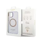 Guess Gold Outline Translucent MagSafe Apple iPhone 14 hátlap tok, lila