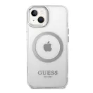Guess Metal Outline Magsafe Apple iPhone 14 hátlap tok, ezüst
